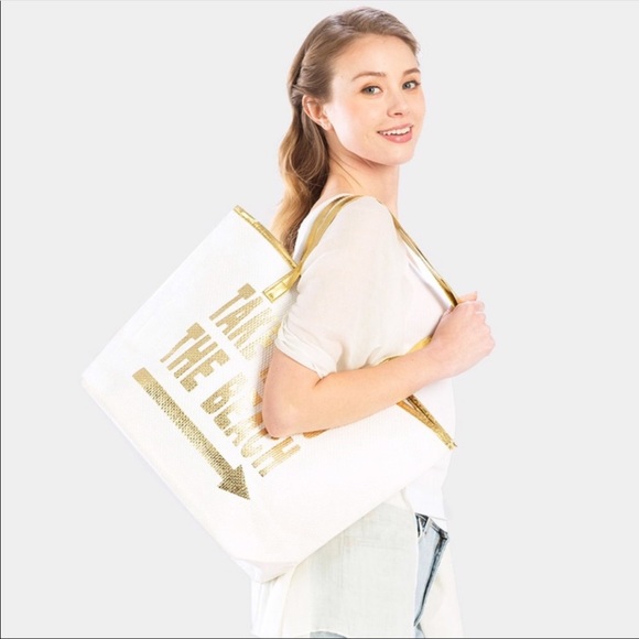 Take Me To The Beach Tote (Gold) - Picture 2 of 2